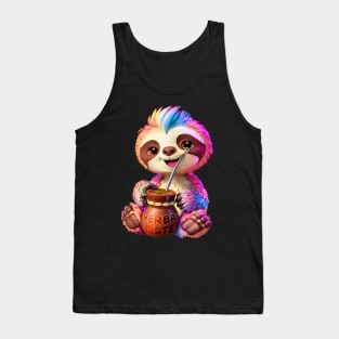 Cute Sloth: Kawaii Girl Yerba Mate Tea Lover with Food Lover Bombilla Tank Top